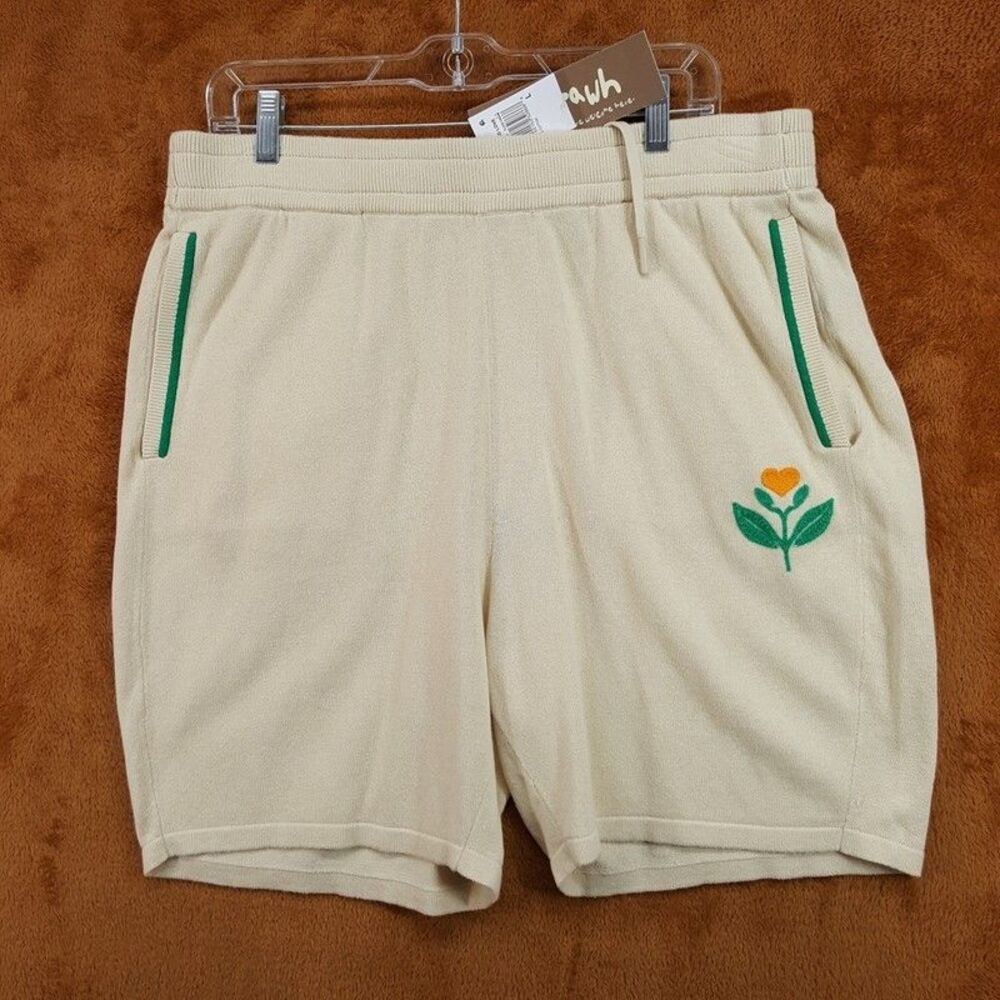 AGTAWH All Good Things Shorts Mens Large Cream Terry Cloth Embroidered Retro